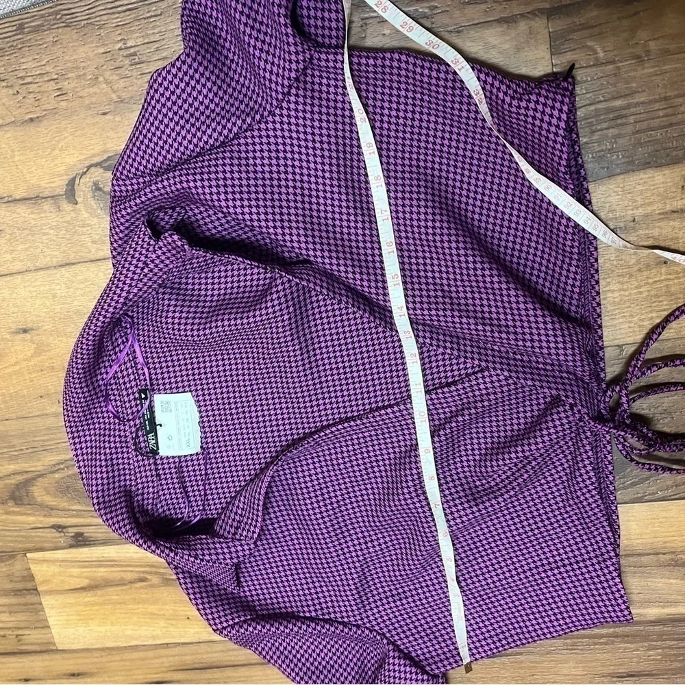 Zara Purple Houndstooth V-Neck Long Sleeve Crop Top XXL C2